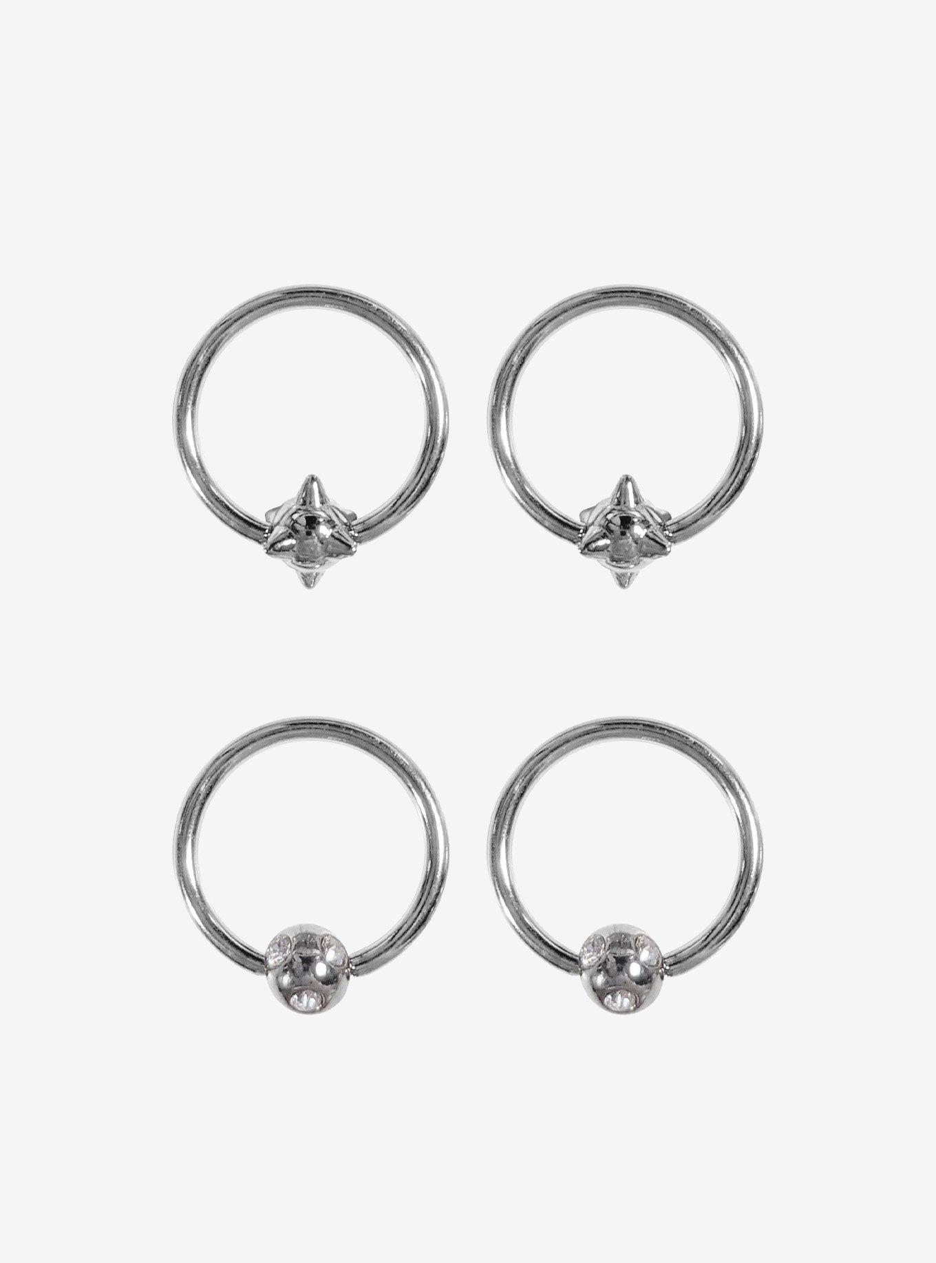 Steel Spiked Ball Captive Hoop 4 Pack, SILVER, hi-res