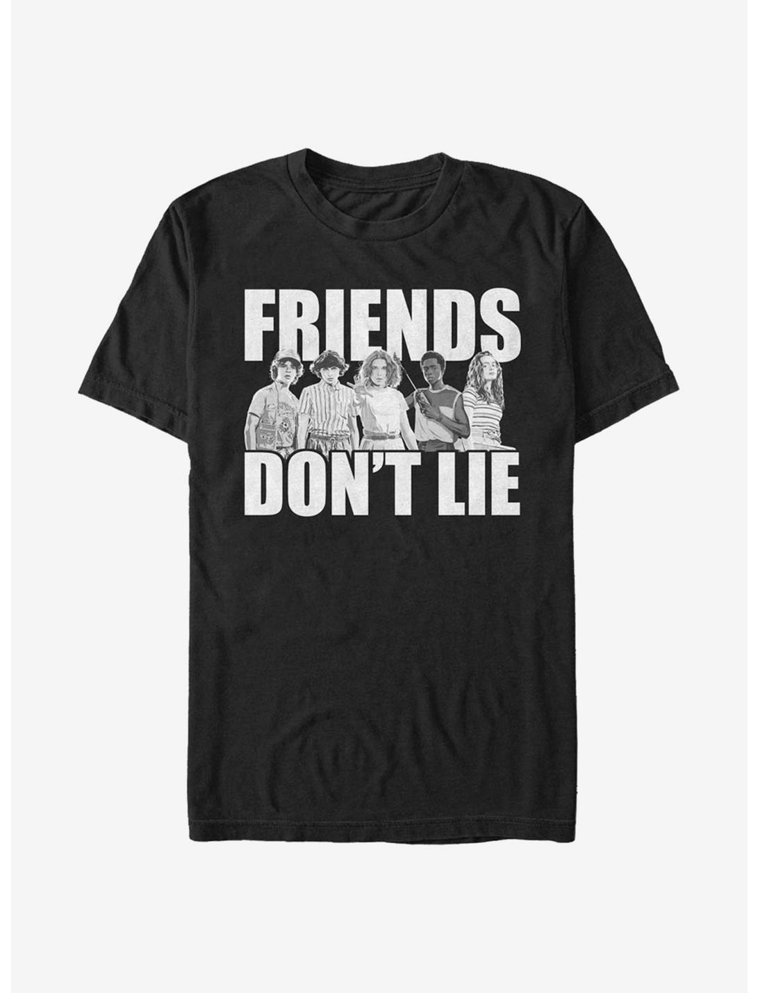 Extra Soft Stranger Things Cast Friends Don't Lie T-Shirt, BLACK, hi-res