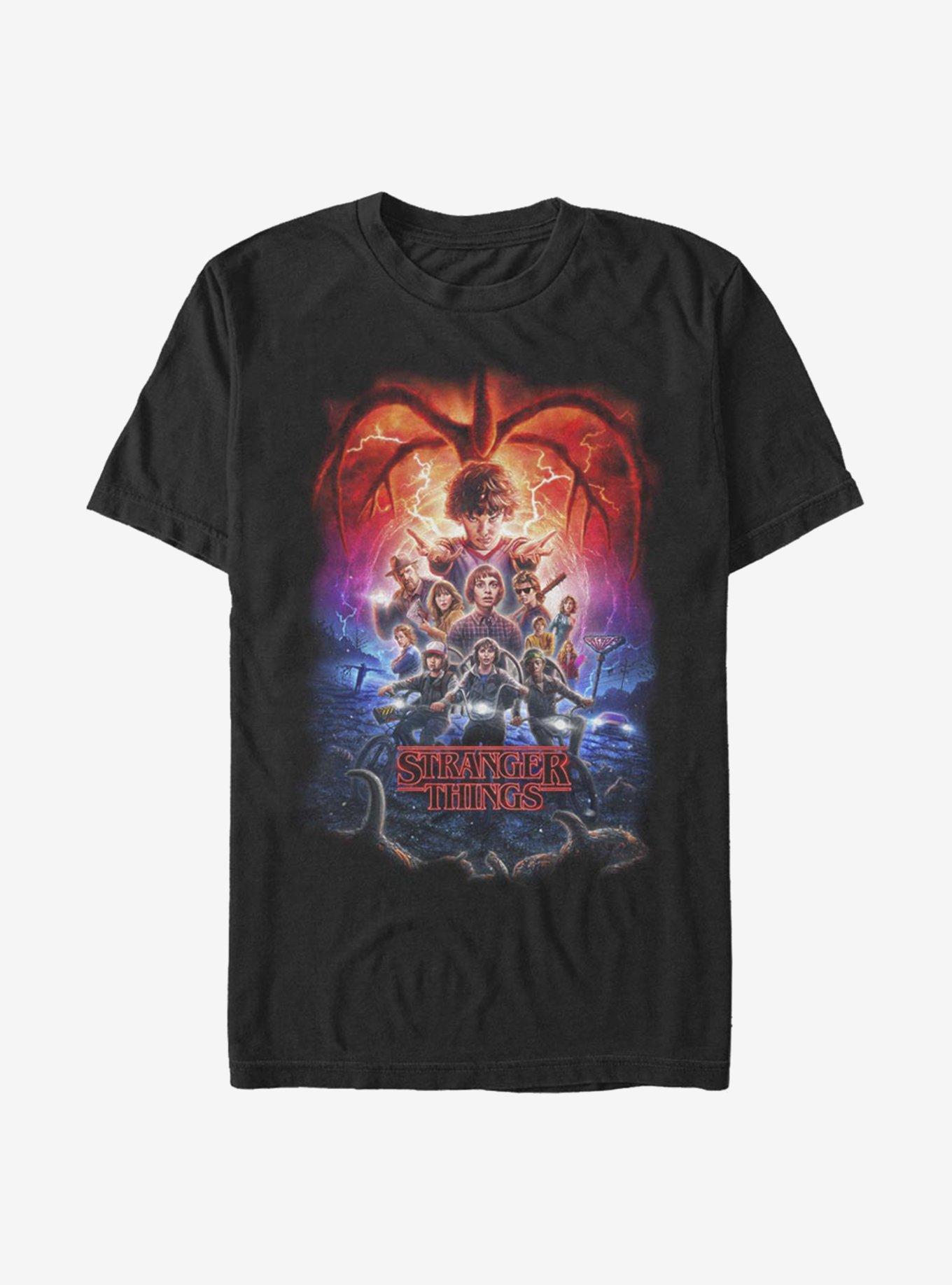 Extra Soft Stranger Things Group Pumpkins Poster T-Shirt, BLACK, hi-res
