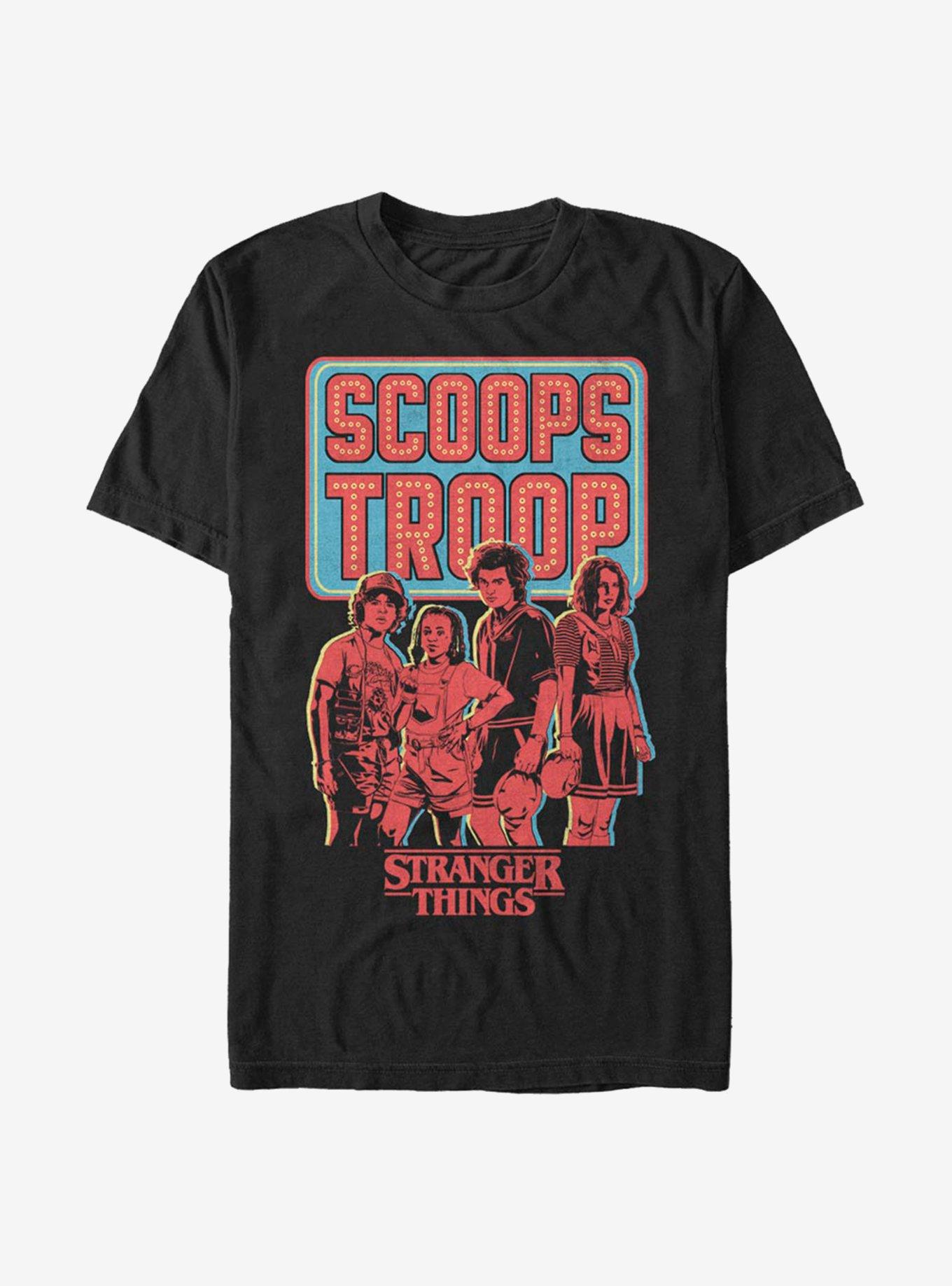 Stranger Things Scoops Troop In Red Extra Soft T-Shirt, BLACK, hi-res