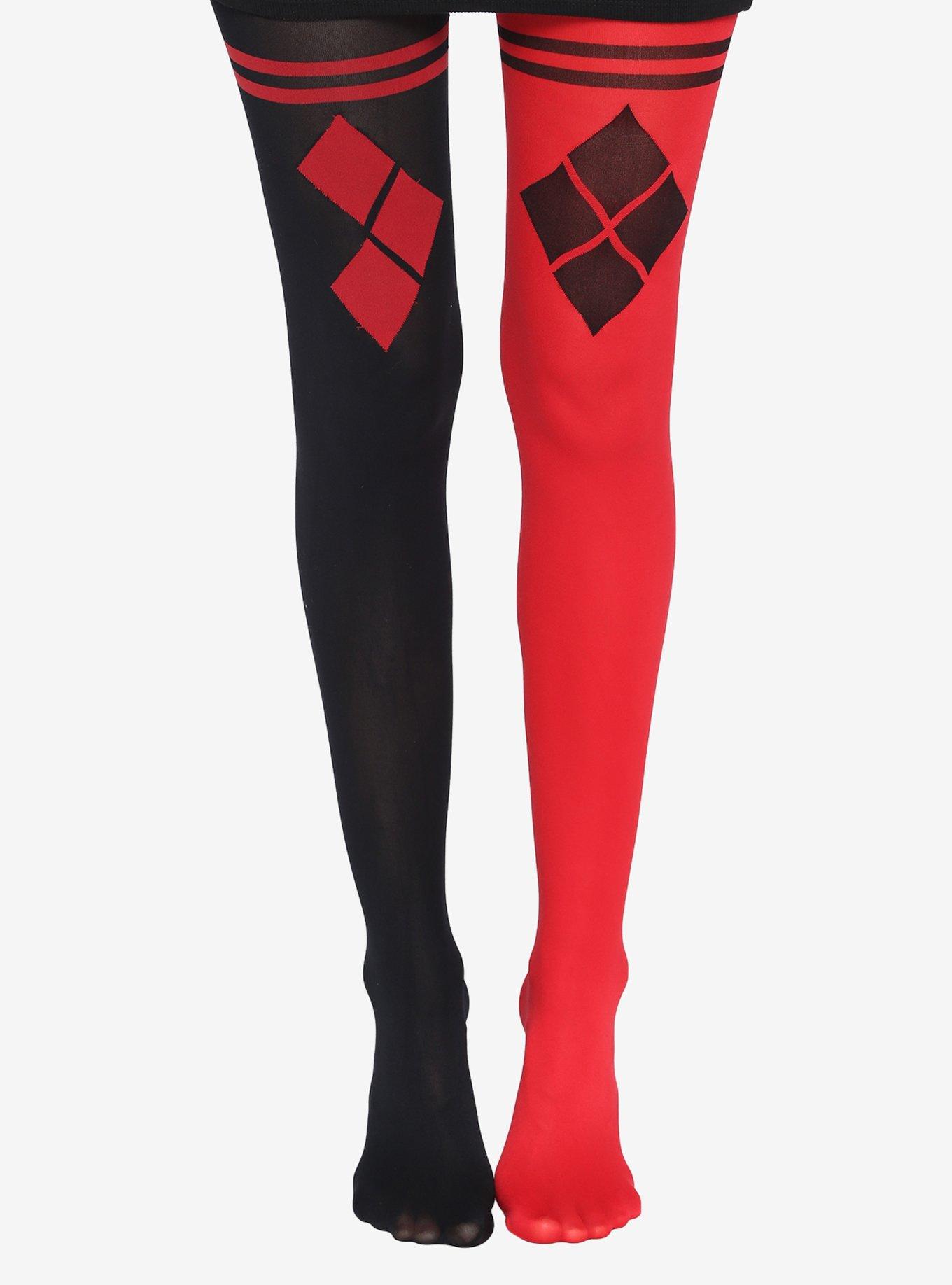 DC Comics Harley Quinn Leggings Black Red Split Diamond Zipper The Suicide  Squad