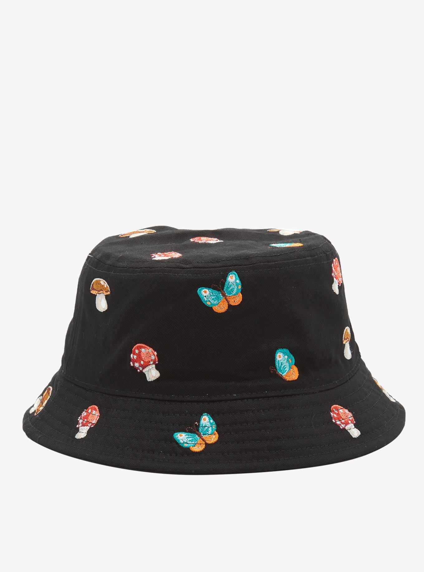 Mushroom & Butterfly Embroidered Bucket Hat Hot Topic