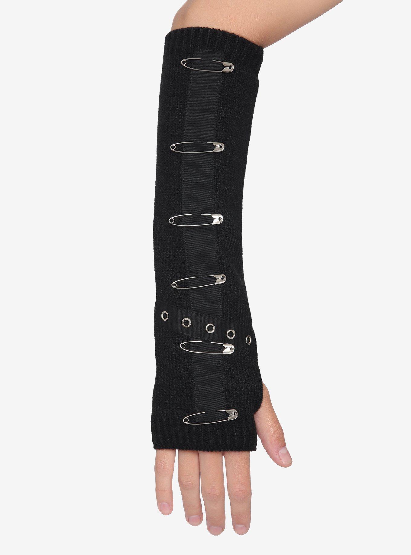 Black Grommet & Safety Pin Arm Warmers | Hot Topic