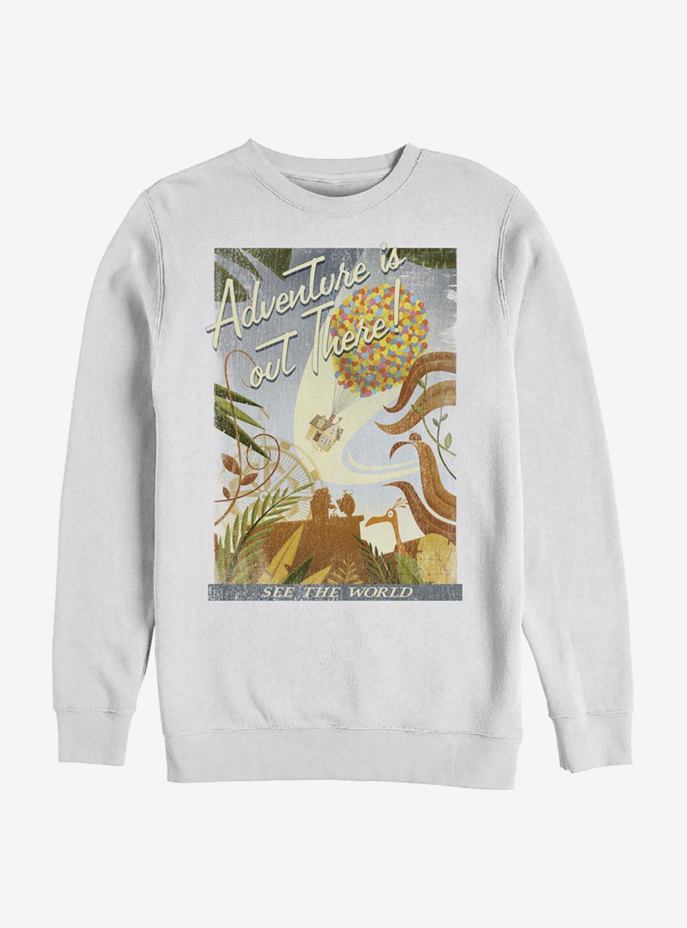 Disney Pixar Up Travel Poster Crew Sweatshirt, WHITE, hi-res