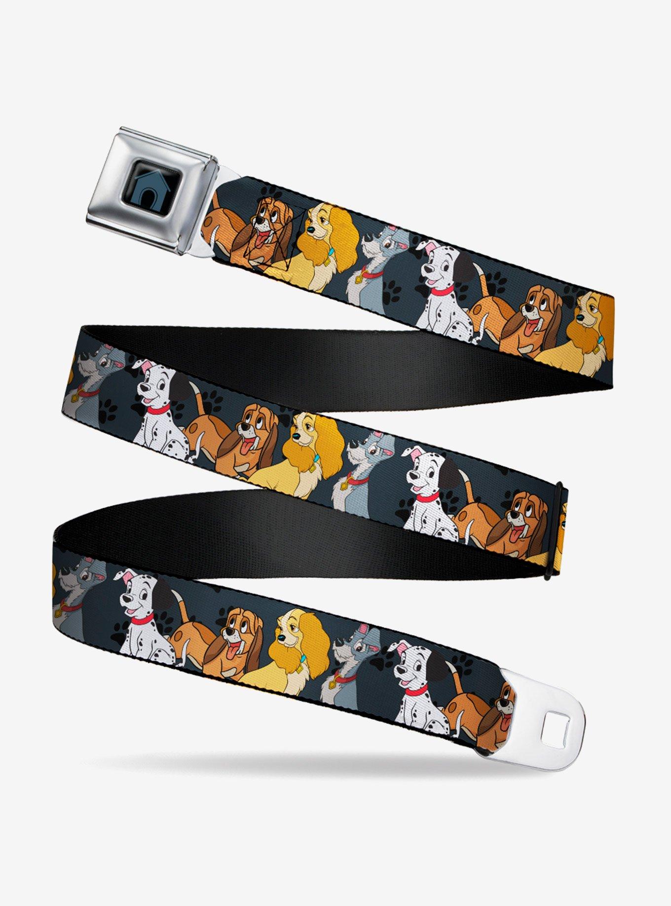 Disney Dogs Group Collage Paws Gray Black Seatbelt Belt, MULTICOLOR, hi-res