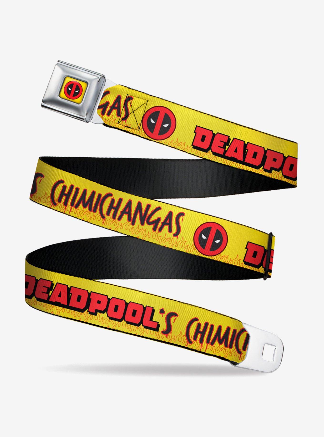 Marvel Deadpools Chimichangas Flames Yellow Black Red Seatbelt Belt, MULTICOLOR, hi-res