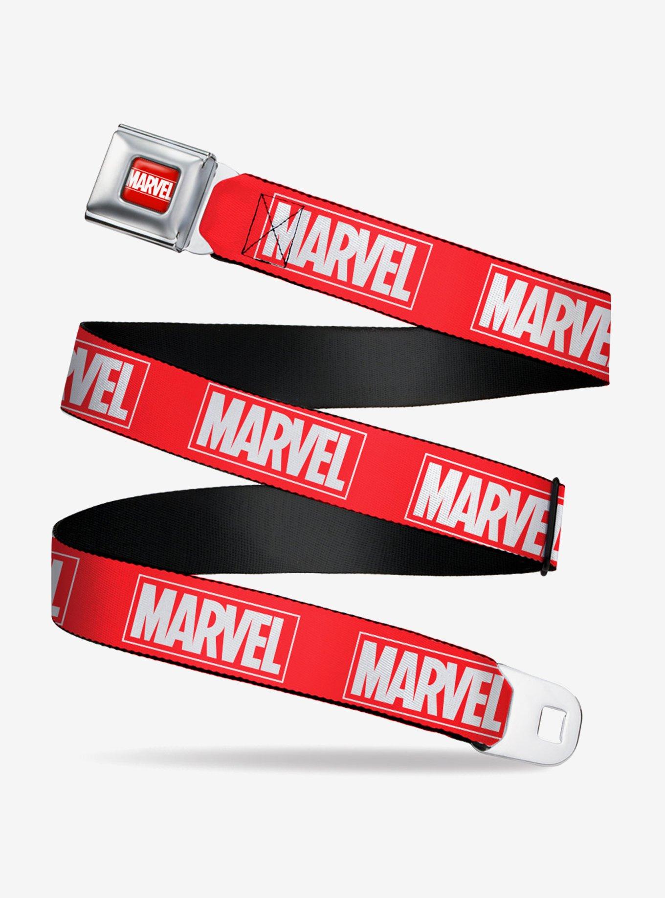 Marvel Red Brick Logo Red White Seatbelt Belt, MULTICOLOR, hi-res