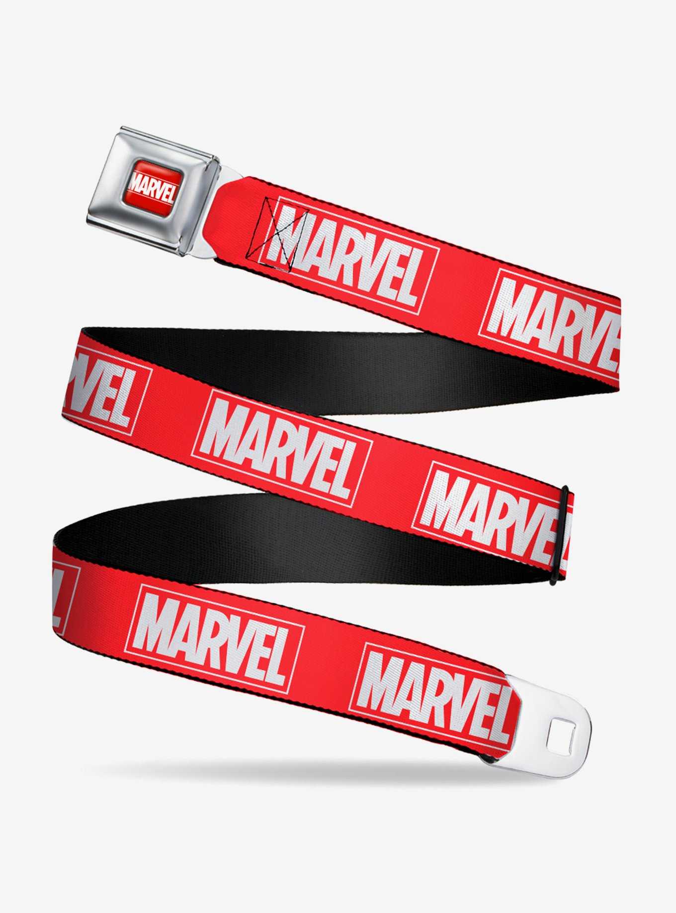 Marvel Red Brick Logo Red White Seatbelt Belt, , hi-res