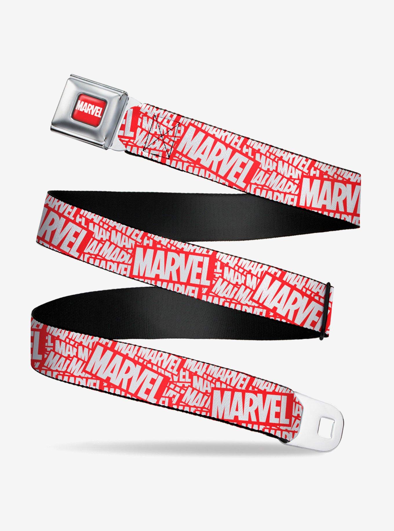 Marvel Red Brick Logo Stacked Red White Seatbelt Belt, MULTICOLOR, hi-res