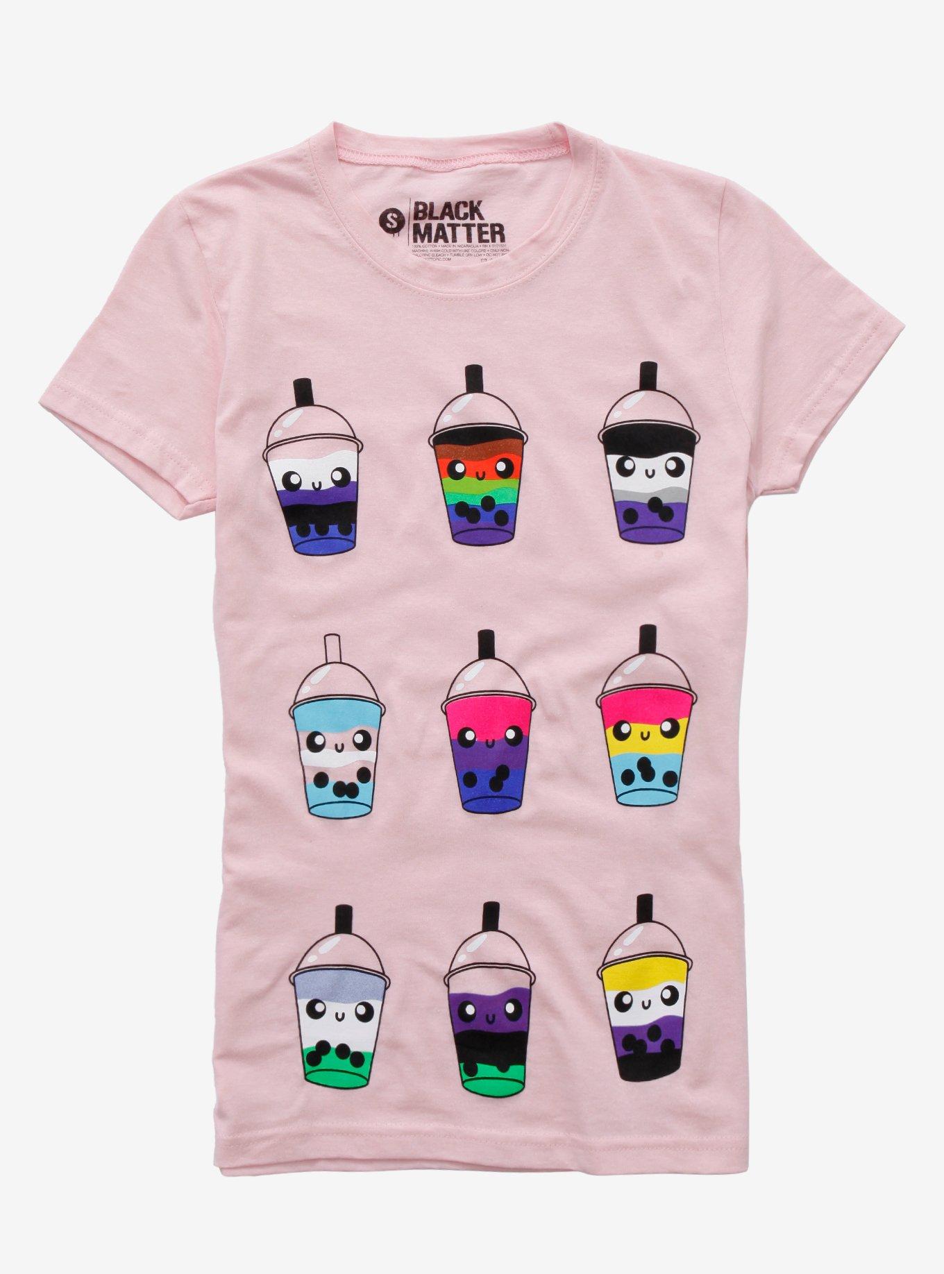 Hello Kitty Drinking Boba Tea Women's Pink Short Sleeve Sleep Shirt-Small