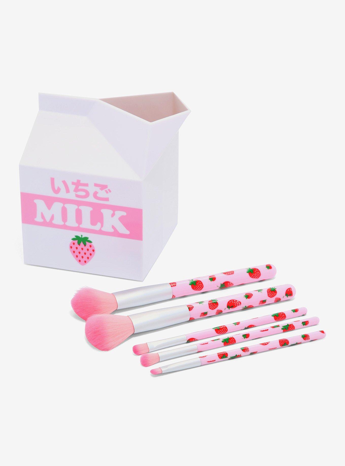 Strawberry Milk Makeup Brush & Holder Set, , hi-res