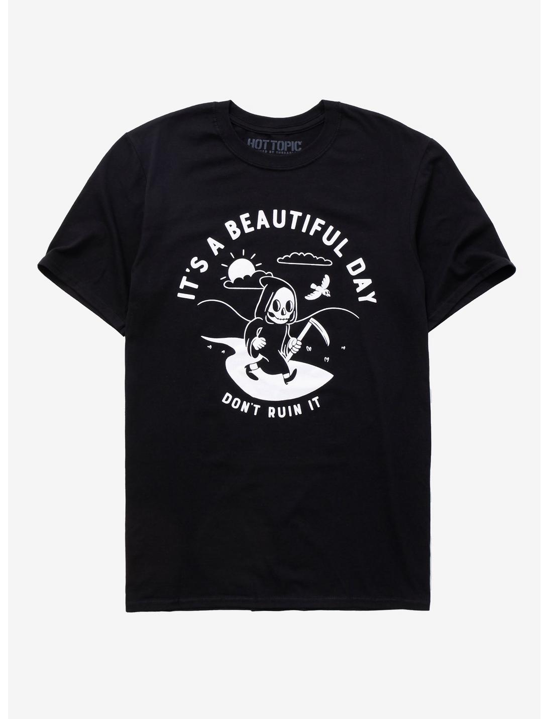 Beautiful Day Reaper T-Shirt By Scary Busey, BLACK, hi-res