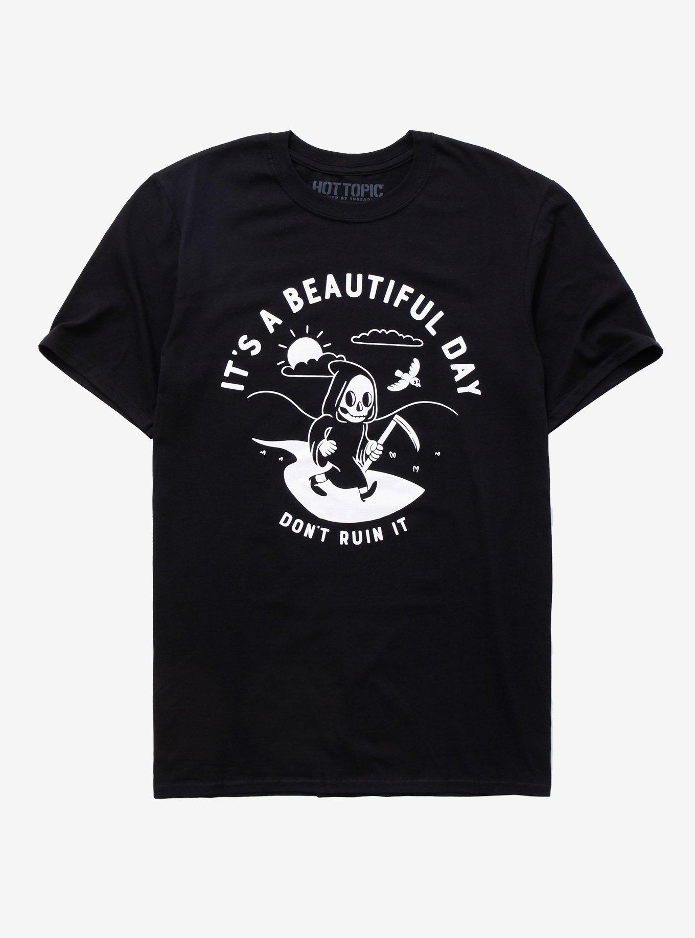 Beautiful Day Reaper T-Shirt By Scary Busey, BLACK, hi-res