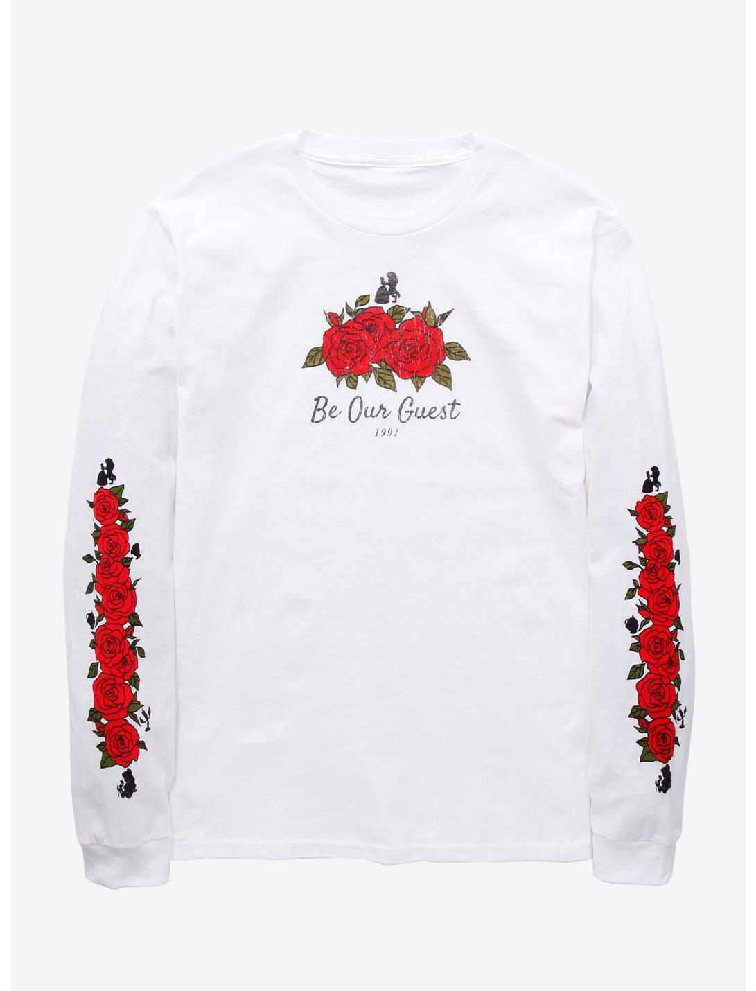 Disney Beauty and the Beast Be Our Guest Roses Long Sleeve T-Shirt - BoxLunch Exclusive, OFF WHITE, hi-res