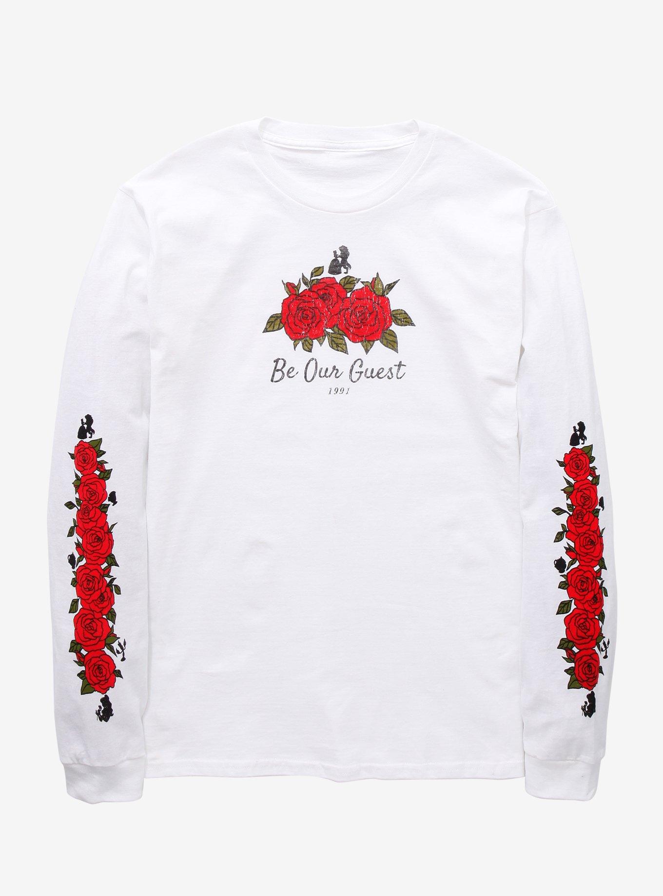 Disney Beauty and the Beast Be Our Guest Roses Long Sleeve T-Shirt - BoxLunch Exclusive, OFF WHITE, hi-res