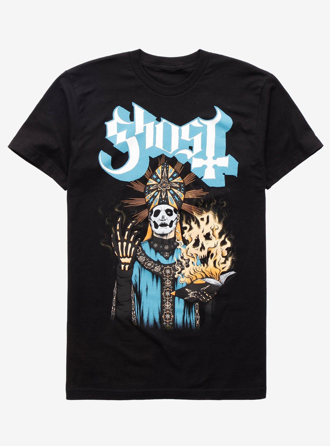 Ghost Papa Emeritus IV Burning Book T-Shirt, BLACK, hi-res