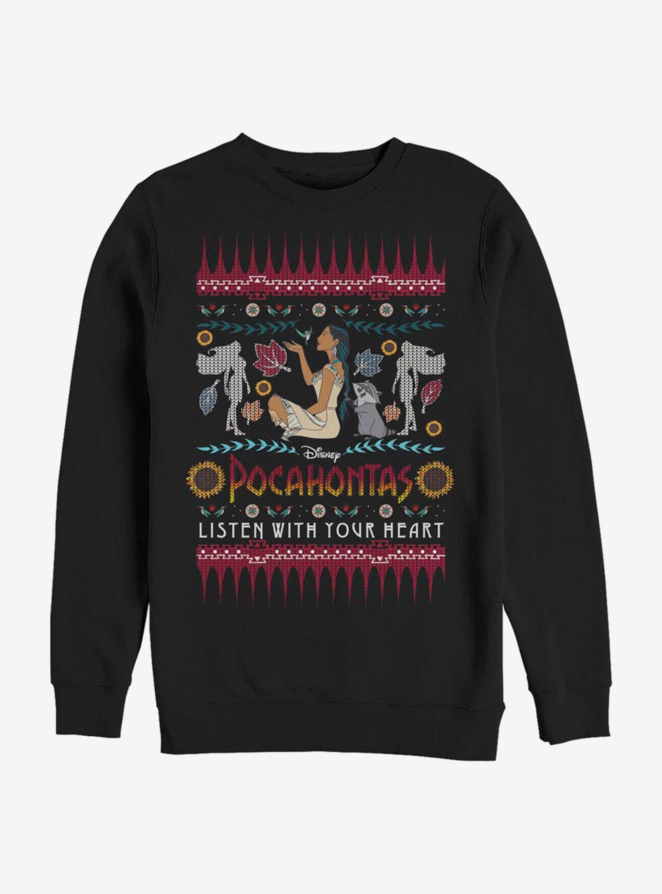 Disney Pocahontas Ugly Holiday Sweater Crew Sweatshirt, BLACK, hi-res