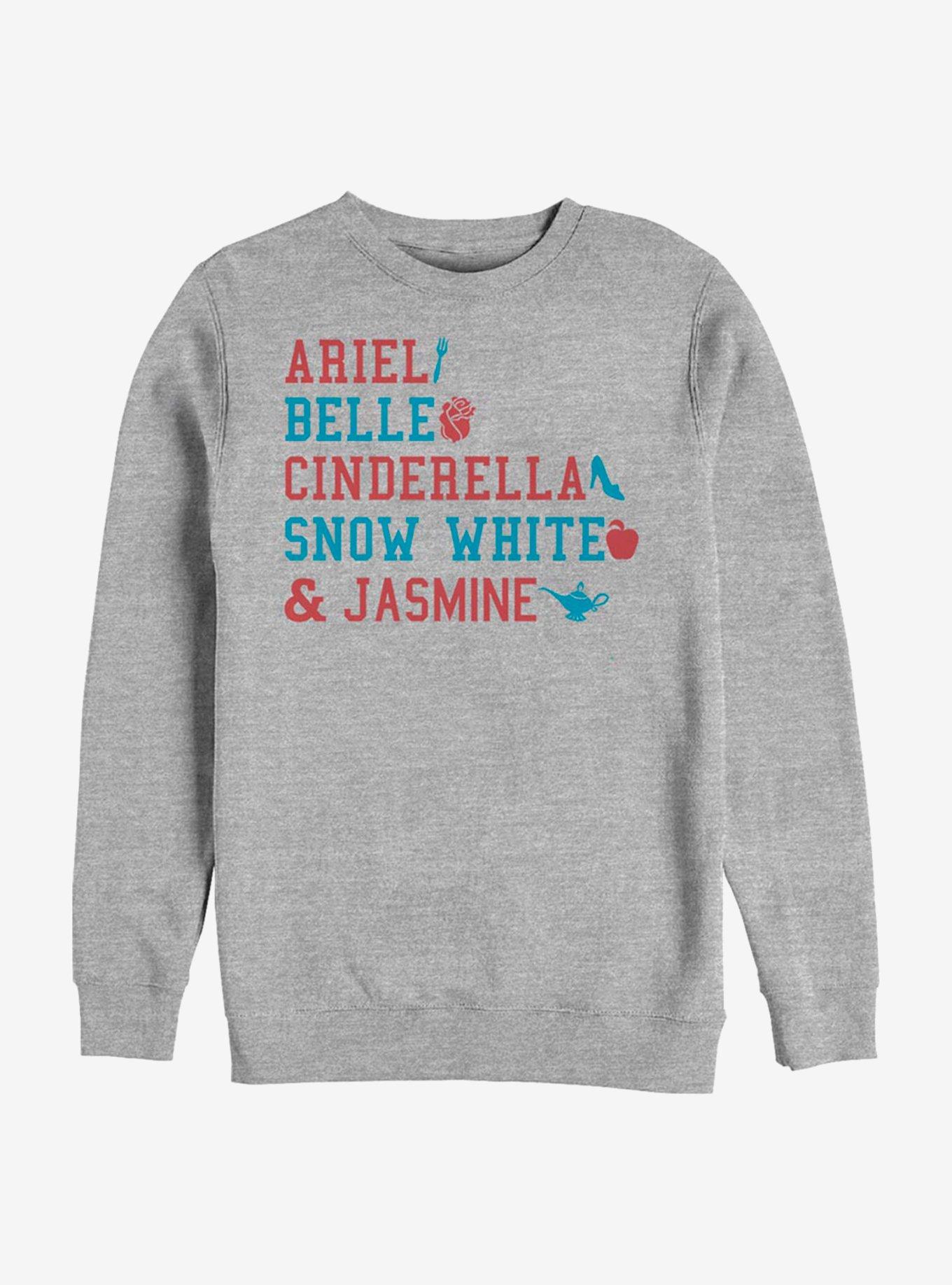 Disney Princess Stacked Names Crew Sweatshirt, , hi-res