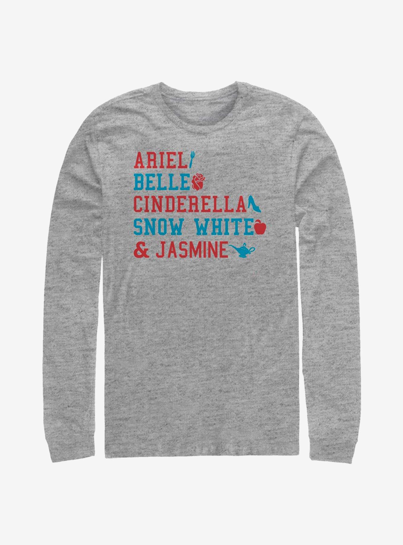 Disney Princess Stacked Names Long-Sleeve T-Shirt, ATH HTR, hi-res