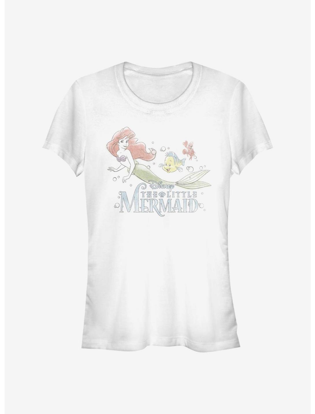 Disney The Little Mermaid Watercolor Fade Ariel Girls T-Shirt, WHITE, hi-res