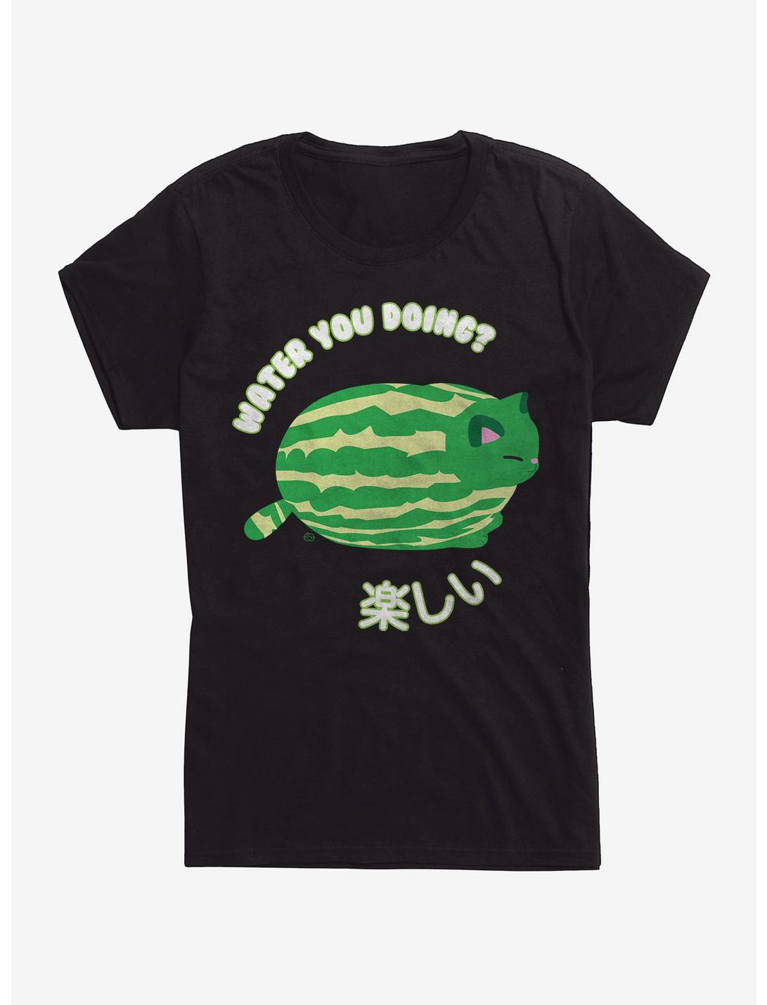 Watermelon Cat Womens T-Shirt, BLACK, hi-res