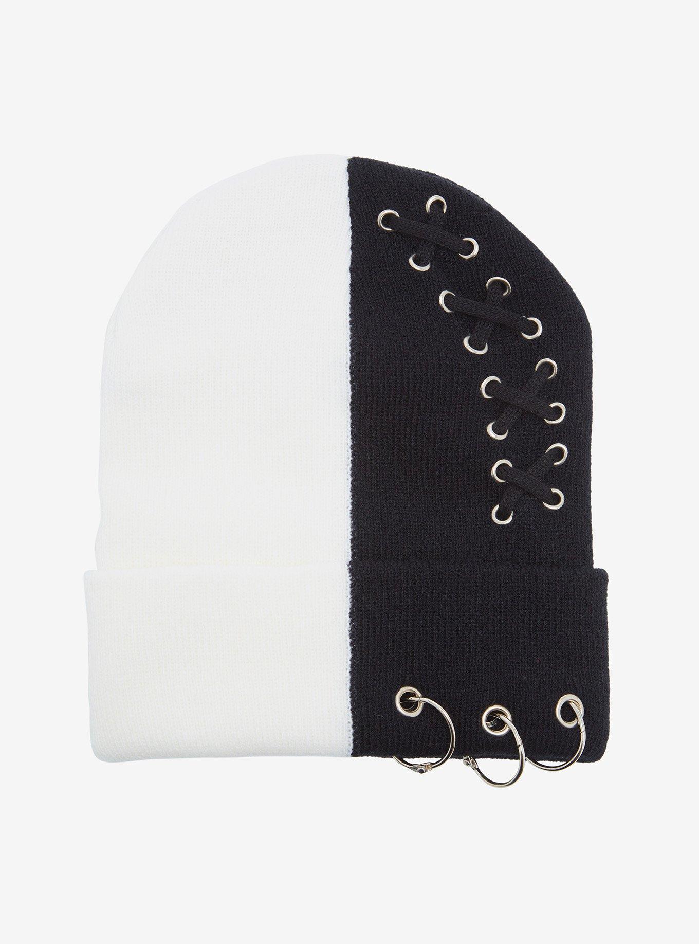 Black & White Split Pierced Beanie