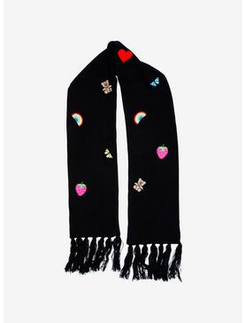 Kawaii Embroidered Patches Scarf, , hi-res