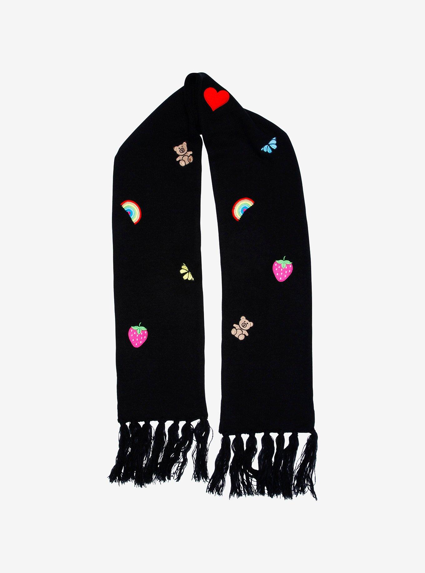 Kawaii Embroidered Patches Scarf, , hi-res