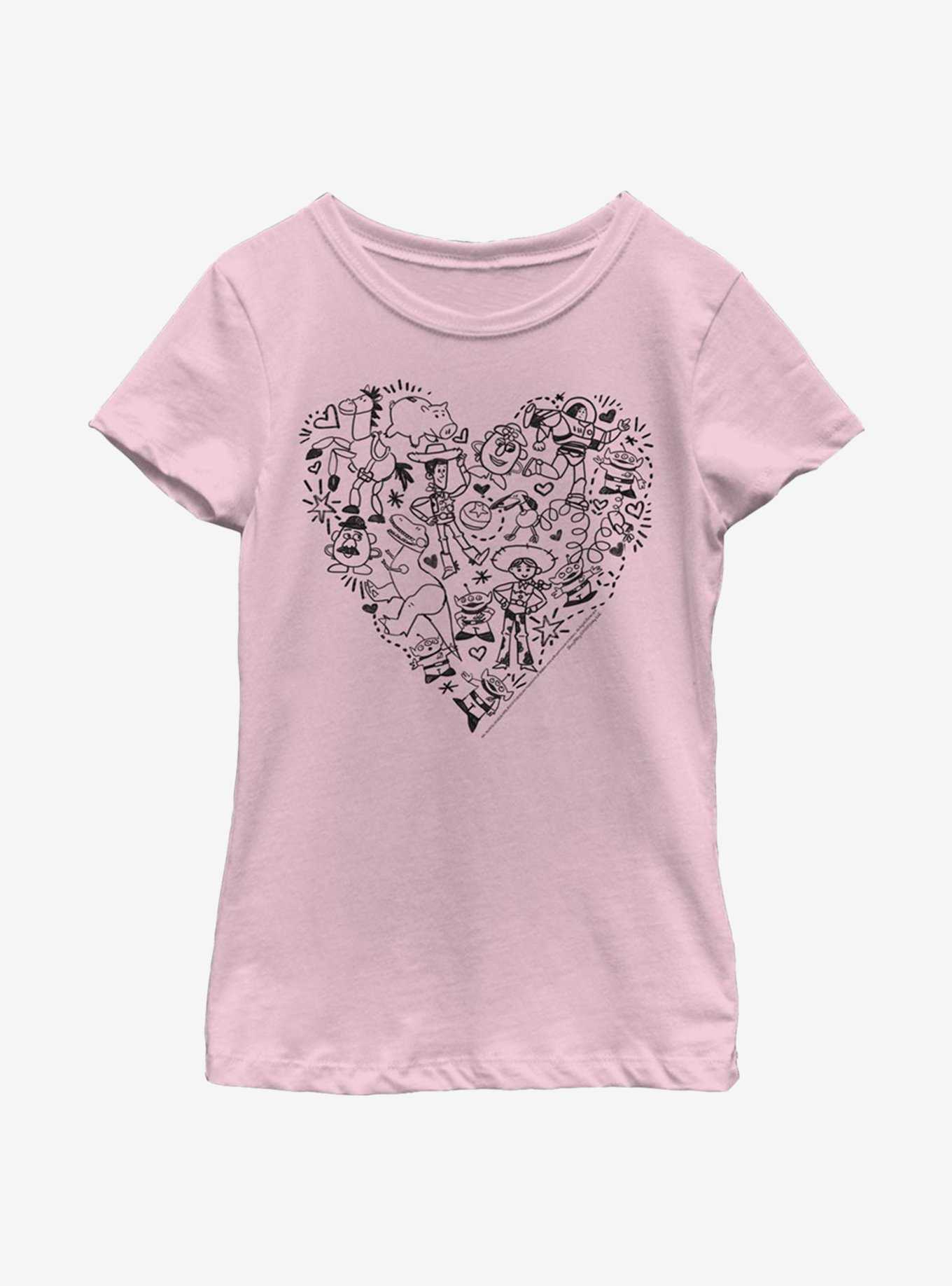 Disney Pixar Toy Story Group Doodle Heart Youth Girls T-Shirt, , hi-res