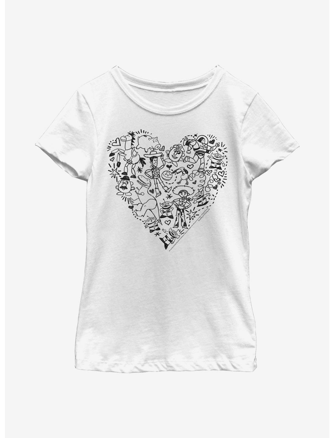 Disney Pixar Toy Story Group Doodle Heart Youth Girls T-Shirt, WHITE, hi-res