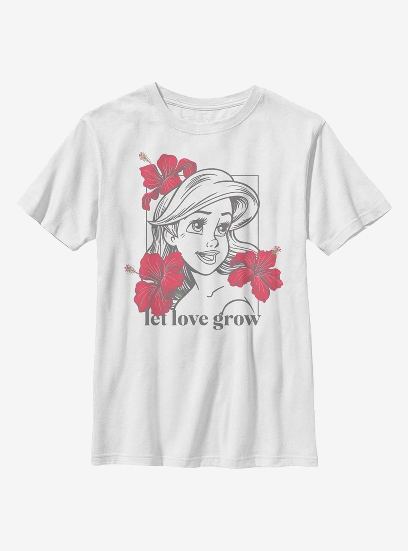 Disney The Little Mermaid Ariel Floral Youth T-Shirt, WHITE, hi-res