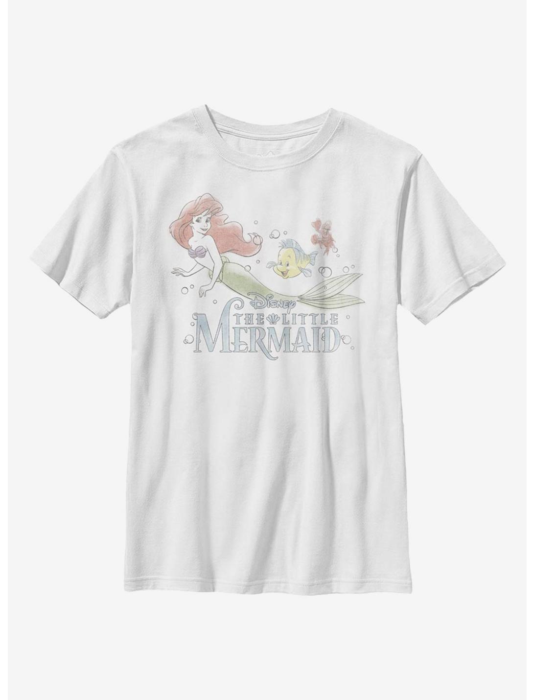Disney The Little Mermaid Watercolor Fade Ariel Youth T-Shirt, WHITE, hi-res