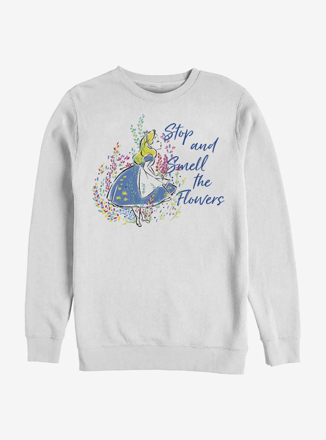 Disney Alice In Wonderland Smell The Flowers Sweatshirt, WHITE, hi-res