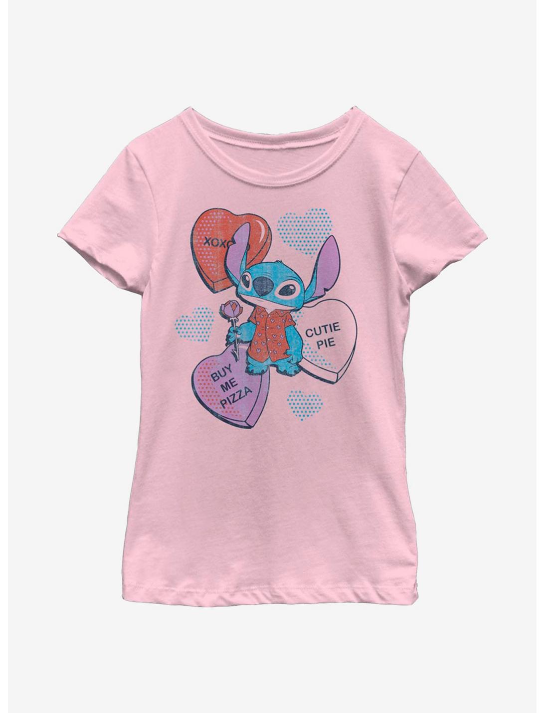 Disney Lilo And Stitch Heart Pizza Youth Girls T-Shirt, PINK, hi-res