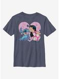 Disney Lilo And Stitch Lilo And Valentines Kisses Youth T-Shirt, NAVY HTR, hi-res