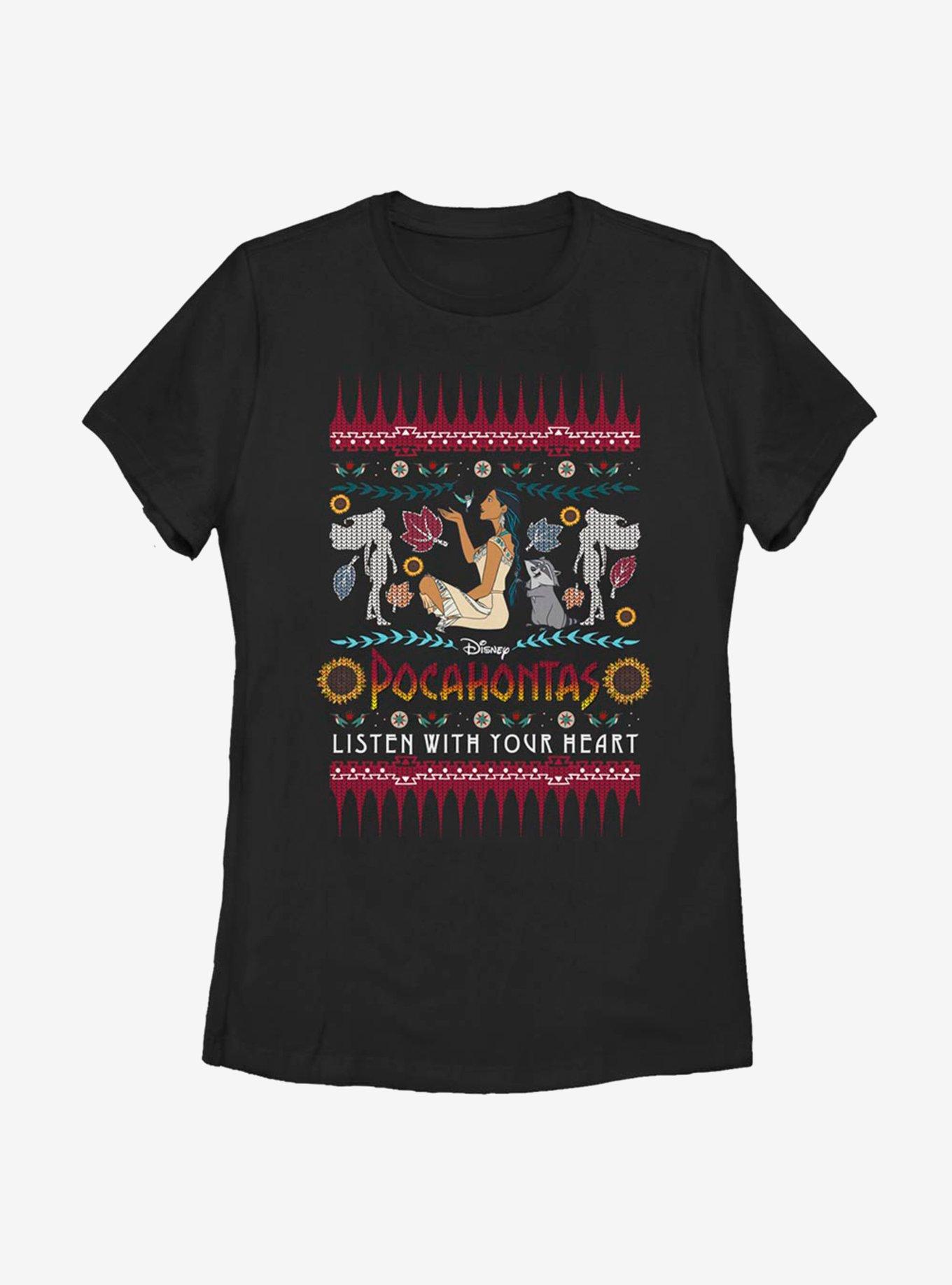Disney Pocahontas Holiday Sweater Pattern Womens T-Shirt, BLACK, hi-res
