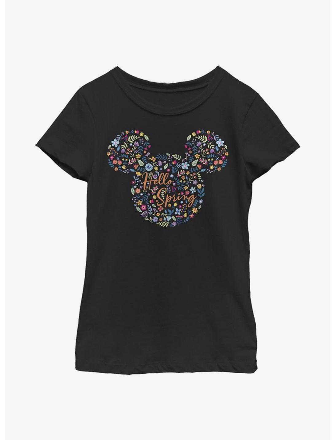 Disney Mickey Mouse Floral Ears Youth Girls T-Shirt, BLACK, hi-res