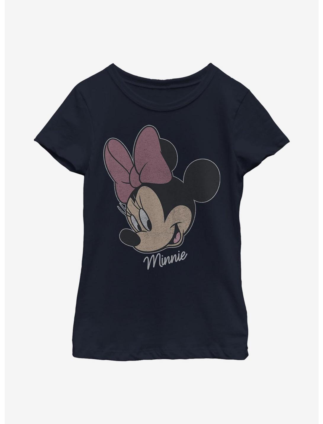 Disney Minnie Mouse Big Face Distressed Youth Girls T-Shirt, NAVY, hi-res