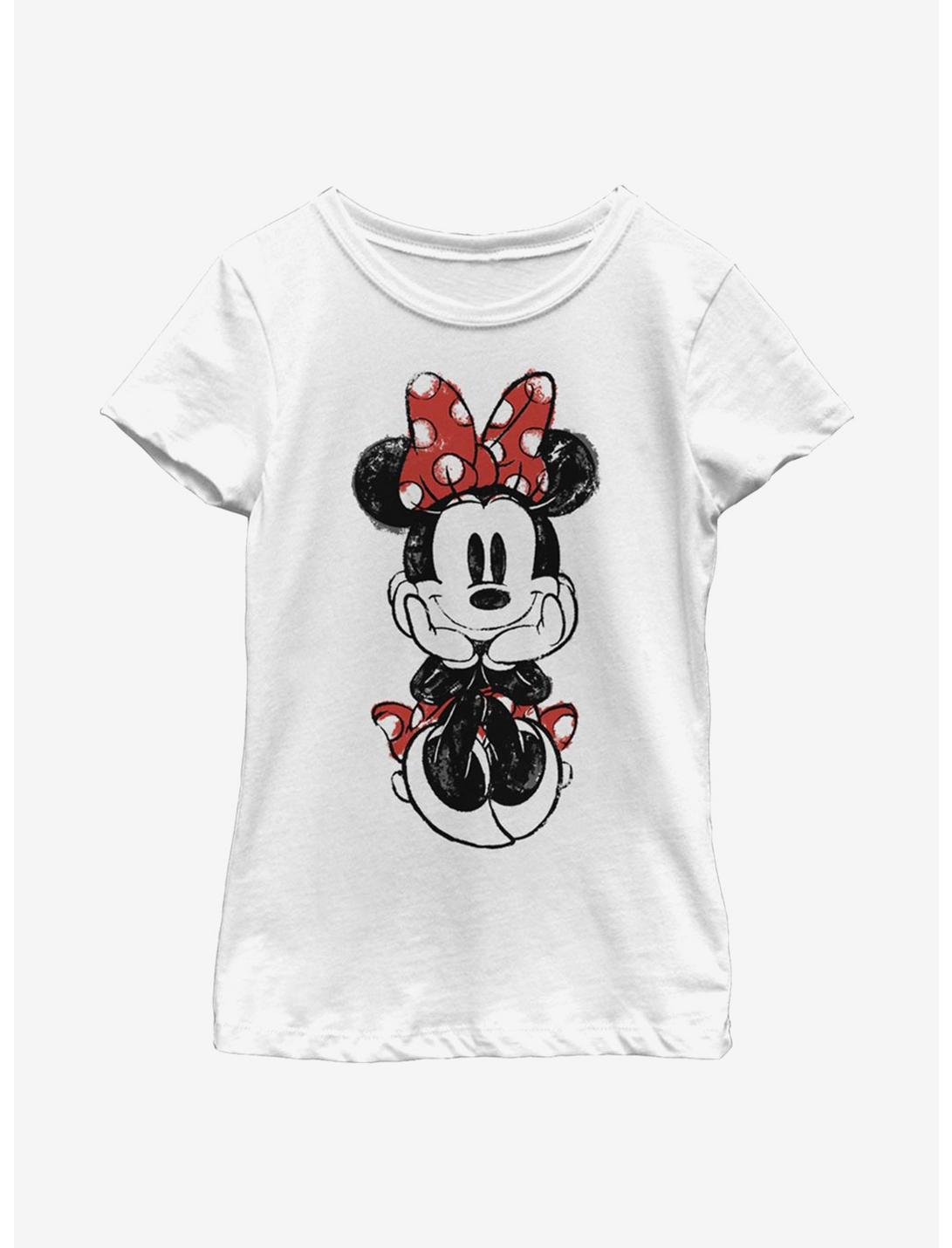 Disney Minnie Mouse Sitting Minnie Sketch Youth Girls T-Shirt, WHITE, hi-res