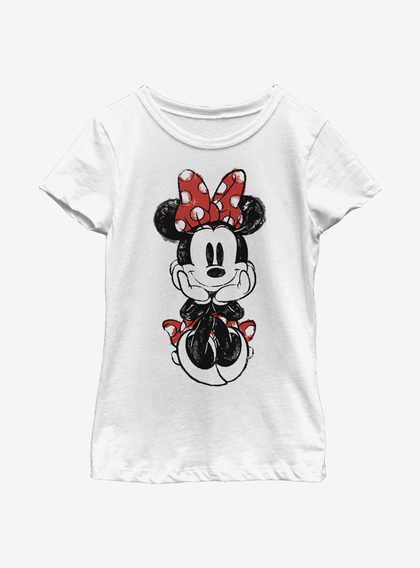 Disney Minnie Mouse Sitting Minnie Sketch Youth Girls T-Shirt, , hi-res