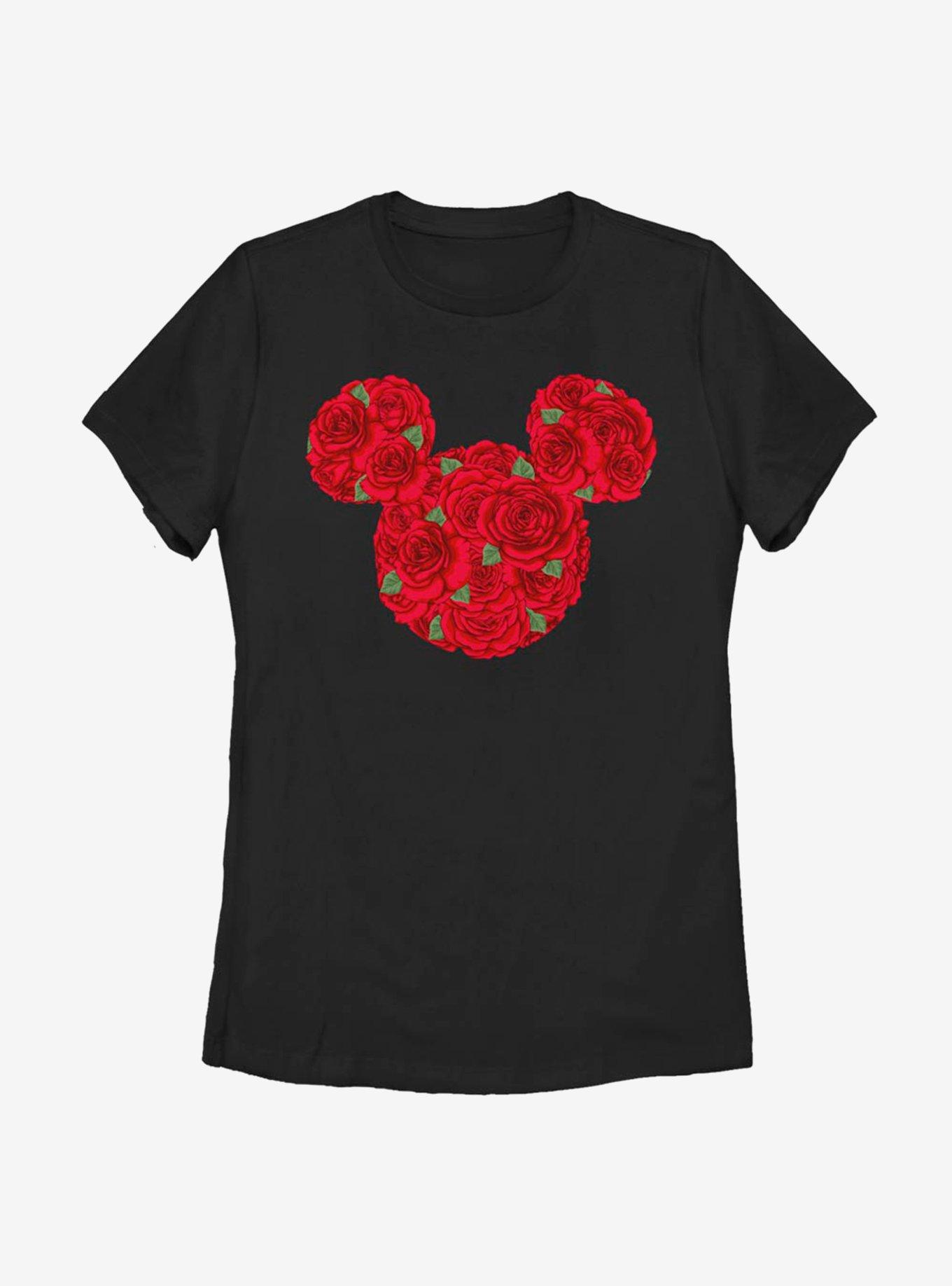 Disney Minnie Mouse Mickey Mouse Roses Womens T-Shirt, BLACK, hi-res