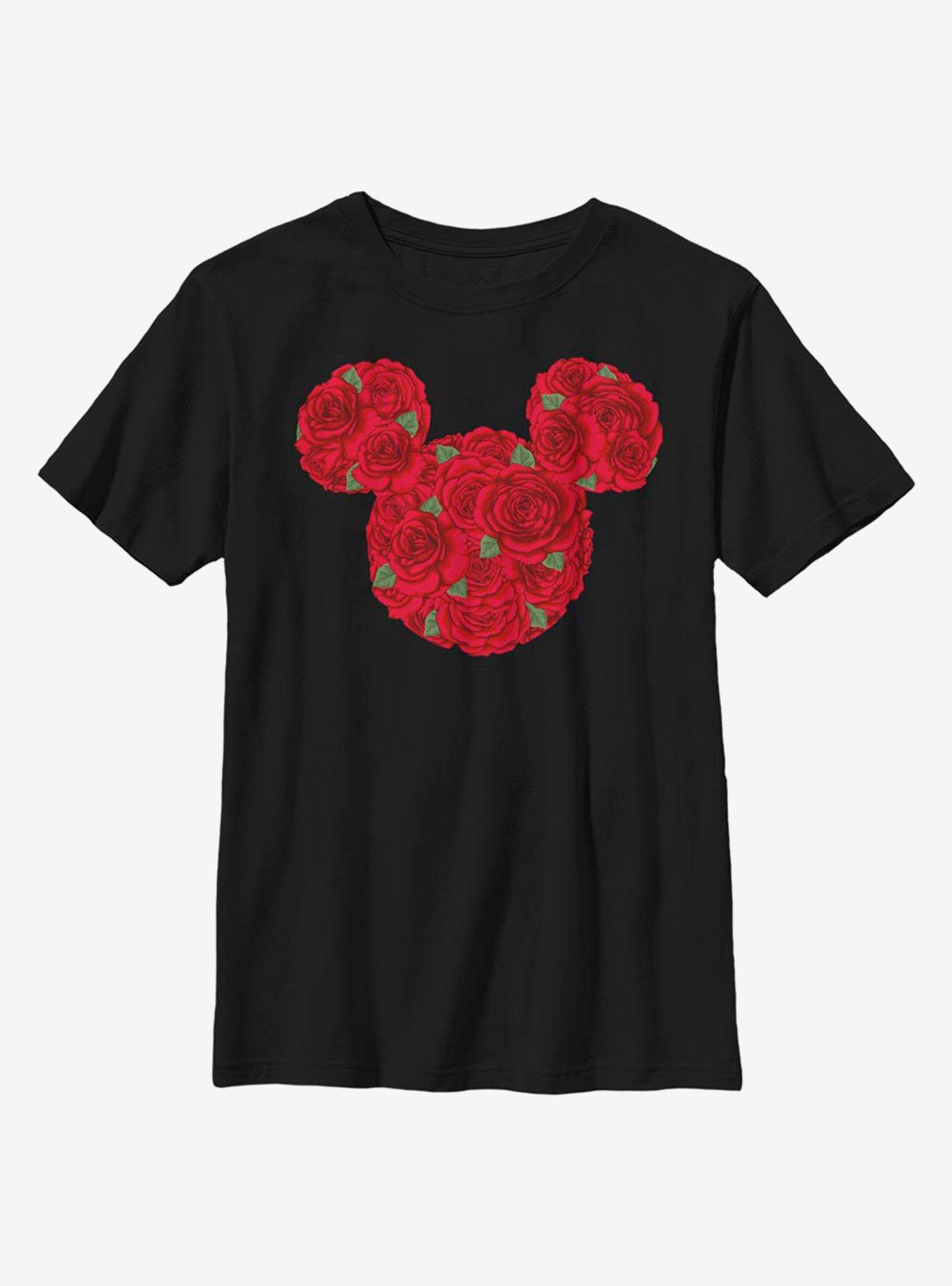 Disney Minnie Mouse Mickey Mouse Roses Youth T-Shirt, BLACK, hi-res