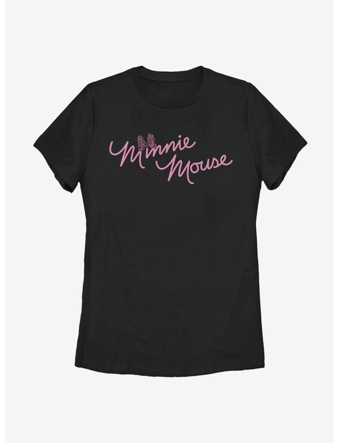 Disney Minnie Mouse Cursive Bow Womens T-Shirt, BLACK, hi-res