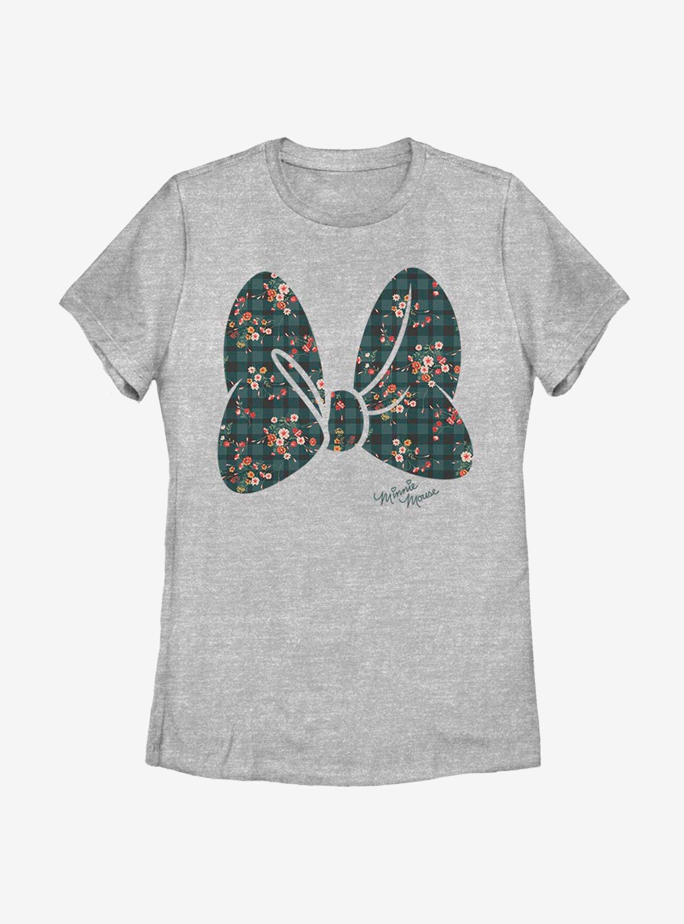 Disney Minnie Mouse Plaid Floral Bow Womens T-Shirt, , hi-res