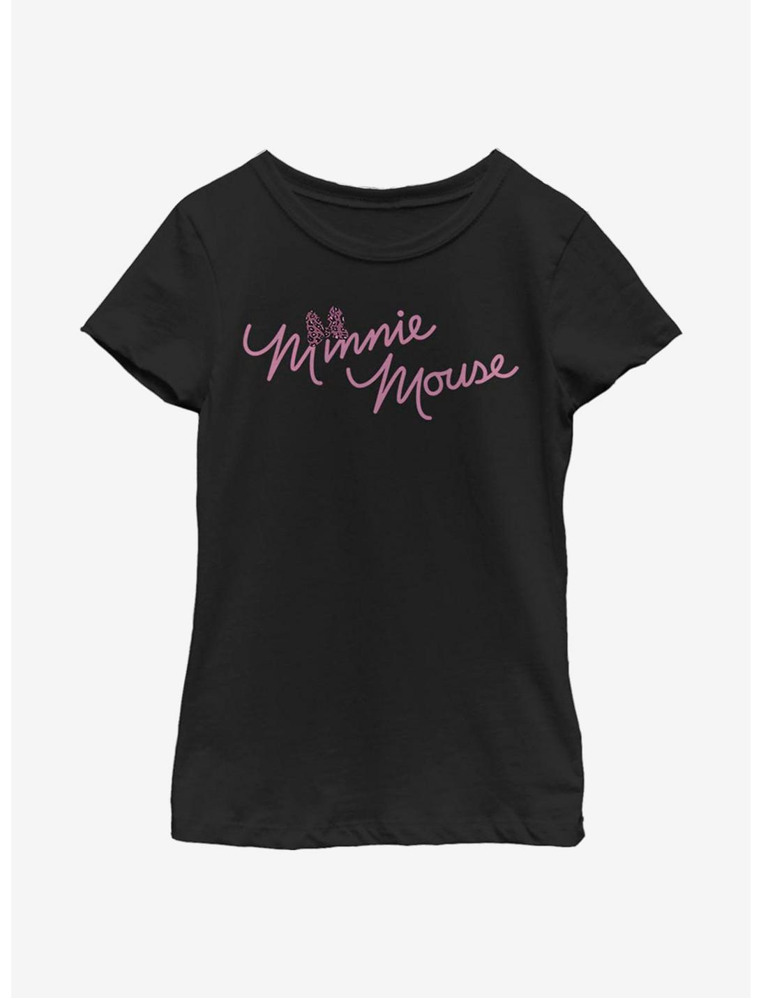Disney Minnie Mouse Cursive Bow Youth Girls T-Shirt, BLACK, hi-res
