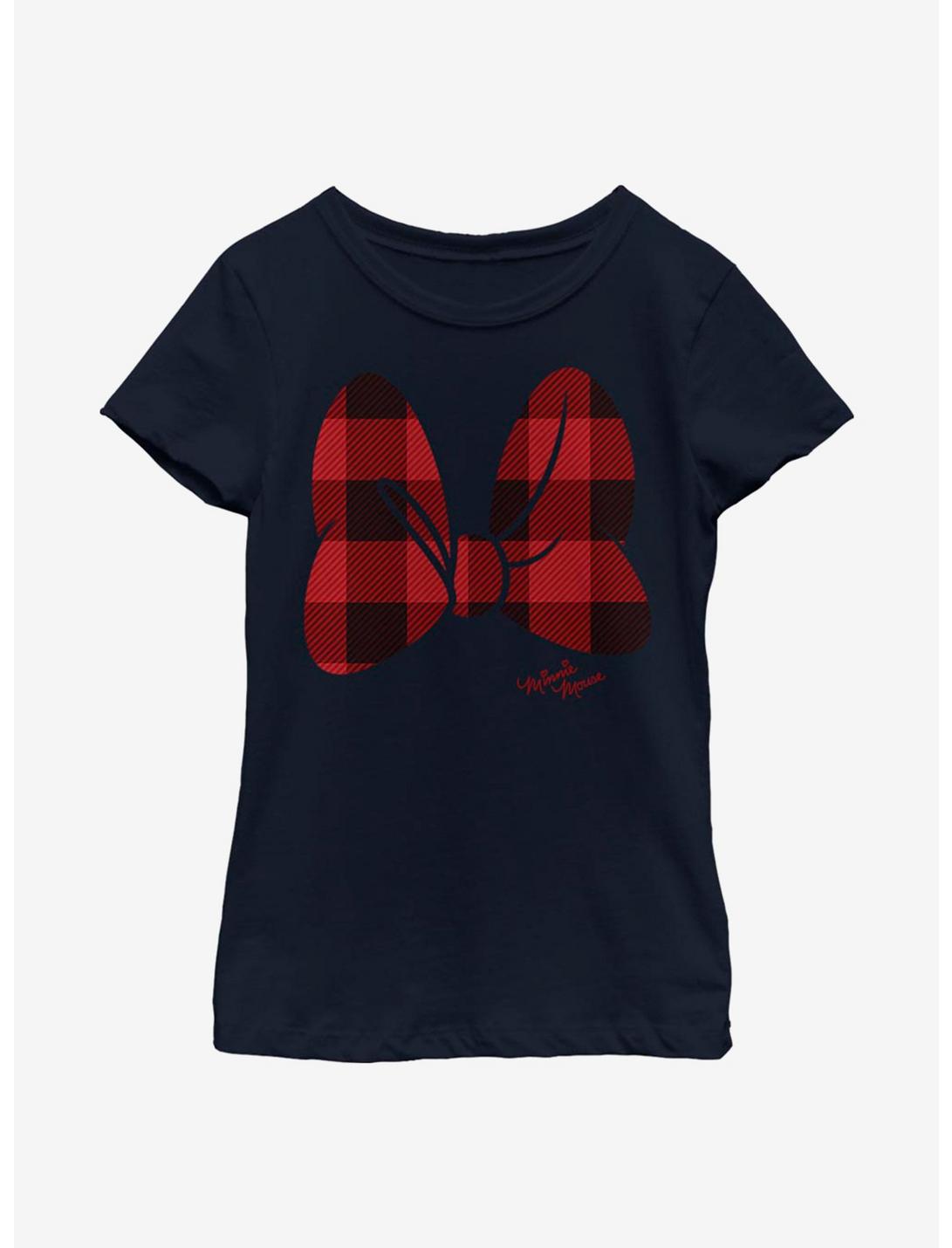 Disney Minnie Mouse Plaid Bow Youth Girls T-Shirt, NAVY, hi-res