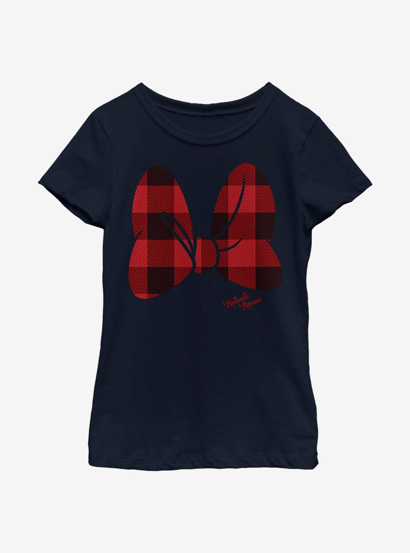 Disney Minnie Mouse Plaid Bow Youth Girls T-Shirt, , hi-res