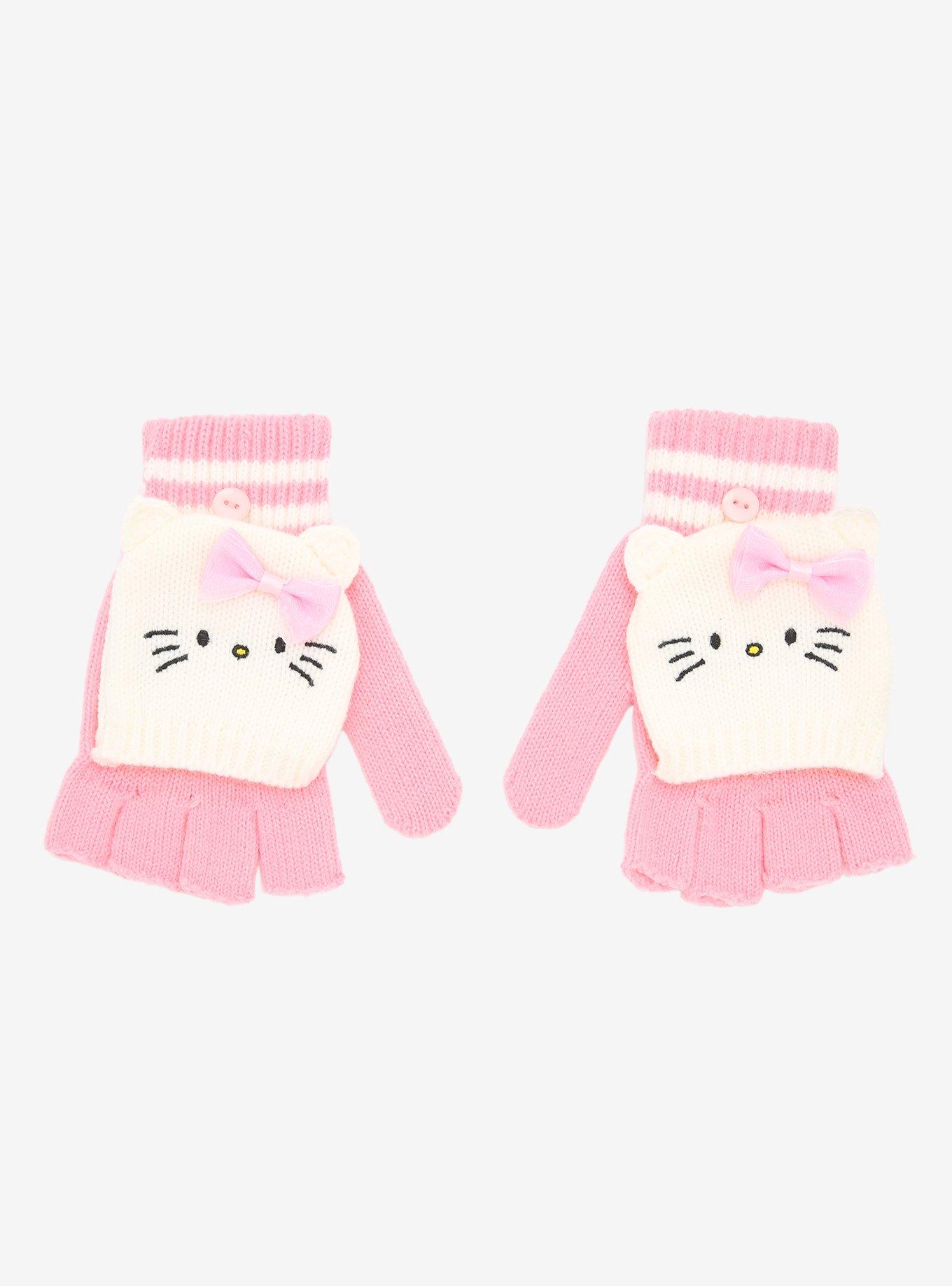 Hello Kitty Pink Fingerless Gloves, , hi-res