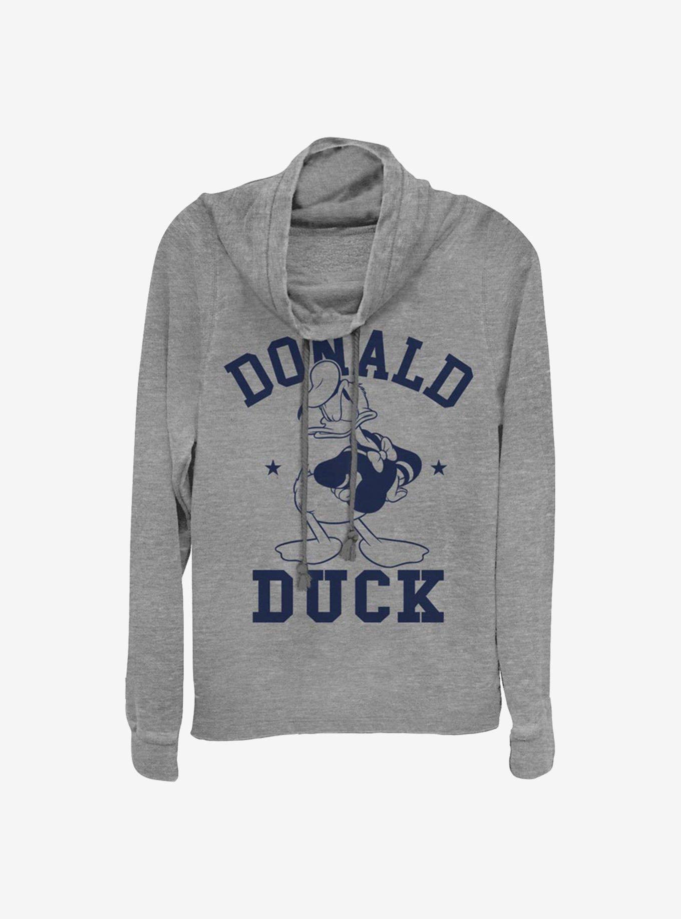 Disney Donald Duck Angry Donald Cowlneck Long-Sleeve Girls Top, GRAY HTR, hi-res