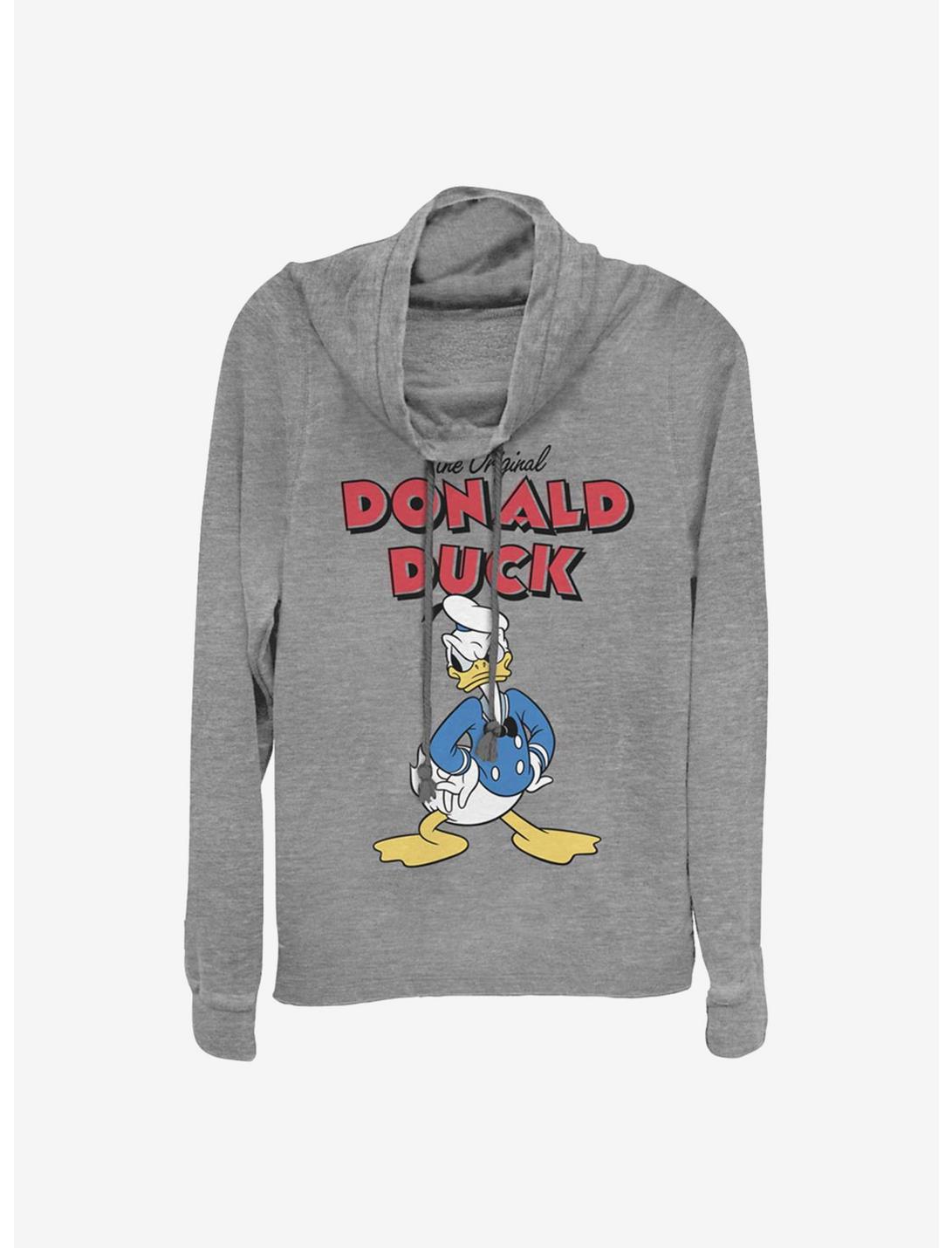 Disney Donald Duck Mad Donald Cowlneck Long-Sleeve Girls Top, GRAY HTR, hi-res